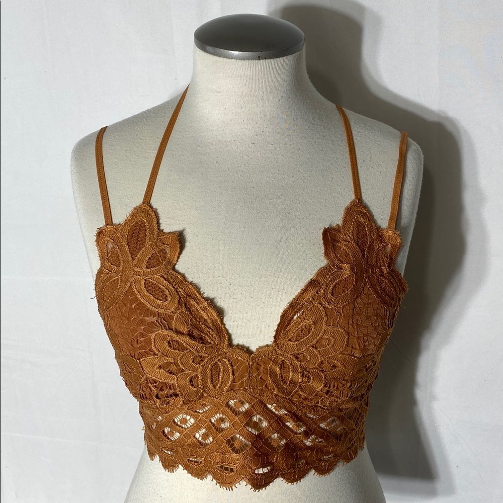 Anemone Tan Ochre Lace Strappy Bralette M